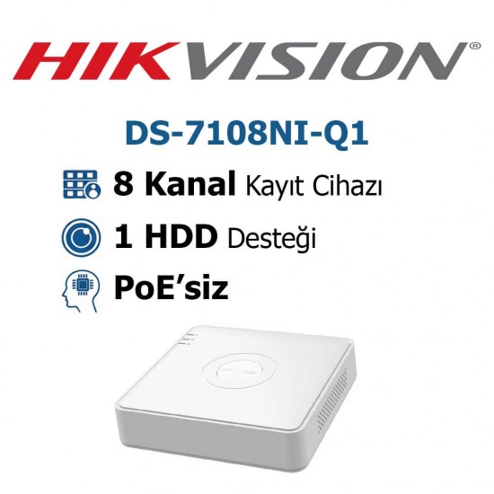 Hikvision DS-7108NI-Q1 8 kanal NVR kayıt cihazı IP güvenlik sistemi çözümü